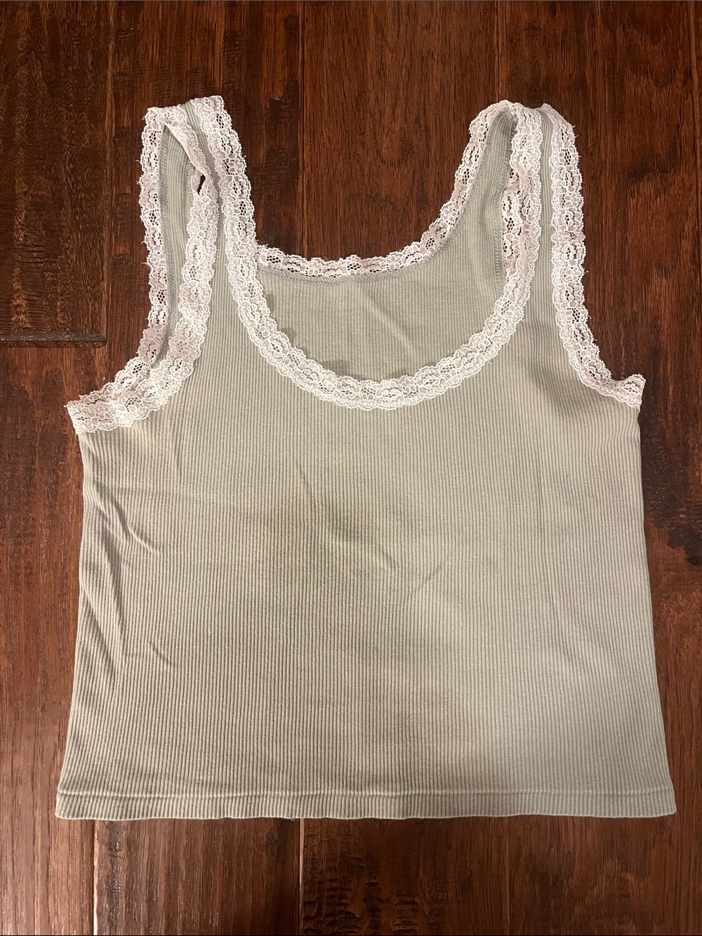 Lace-Trim Ribbed Tank Top - Light Sage